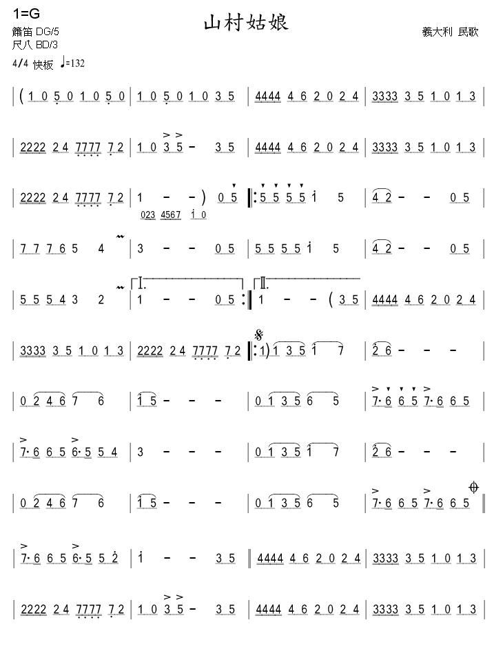 山村姑娘简谱