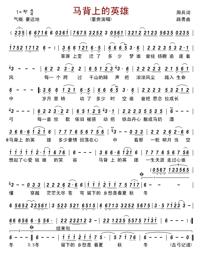 马背上的英雄简谱