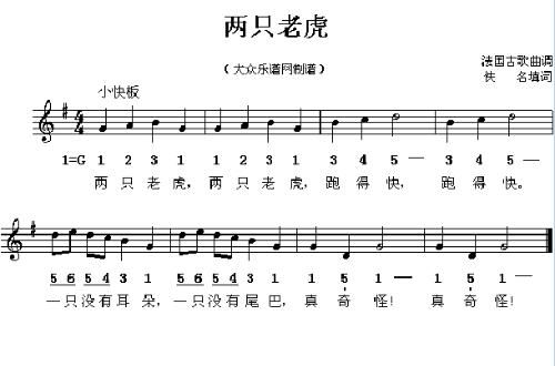 两只老虎吉他谱，两只老虎的谱子钢琴