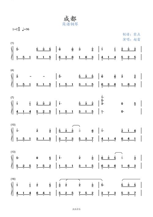 原调就是C调的歌，《成都》简谱