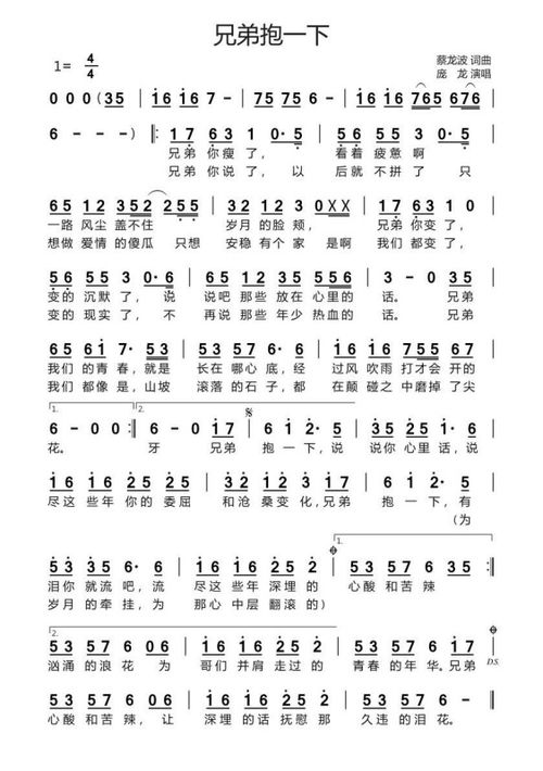 庞龙的兄弟抱一下歌词,兄弟歌词完整版